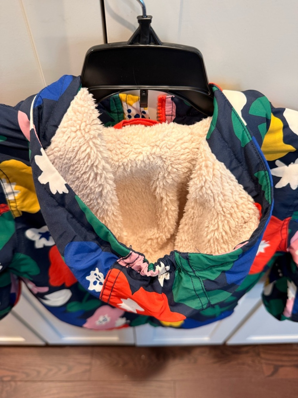 Mini Boden Floral Hooded Jacket - Navy Multi - Picture 4 of 4